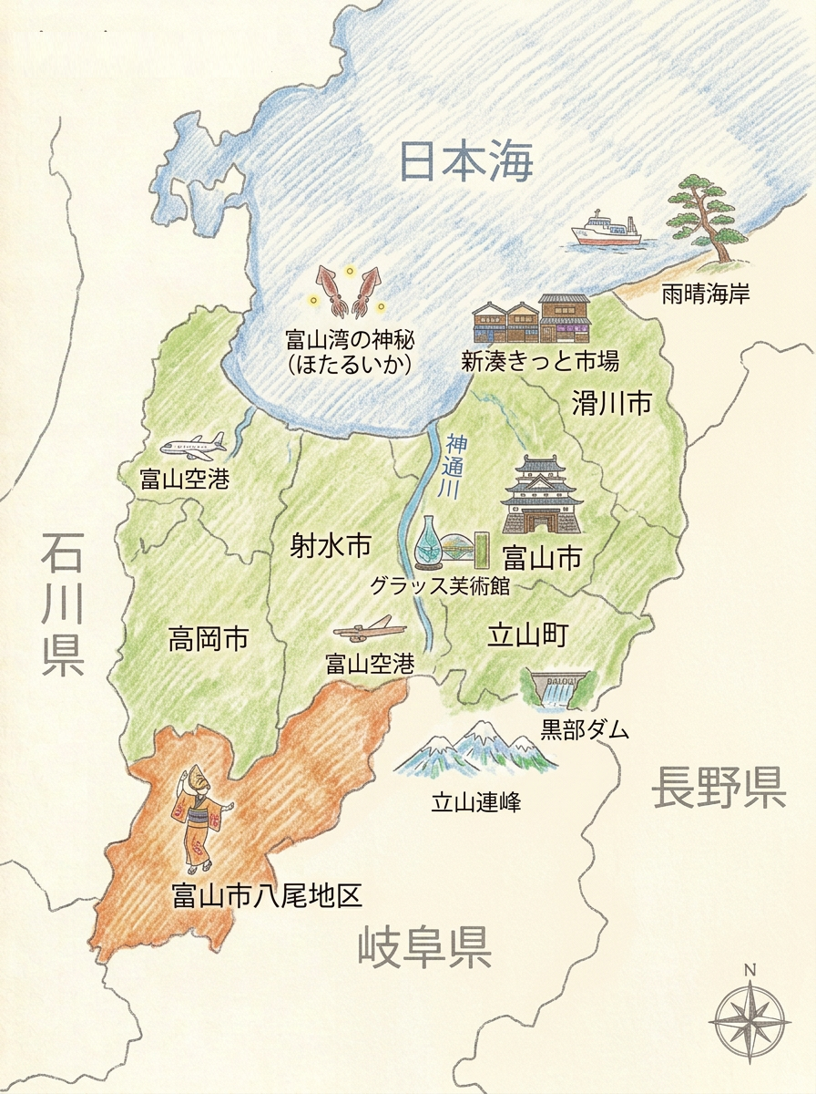 富山県の位置を示す地図イラスト